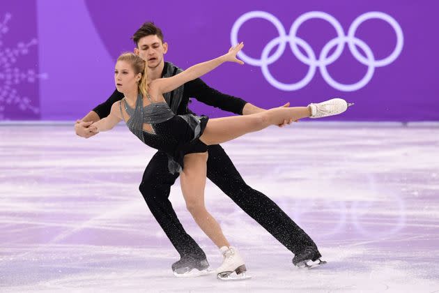 Ekaterina Alexandrovskaya is pictured with her pairs partner Harley Windsor at the 2018 Winter Olympics, where they represented Australia. 