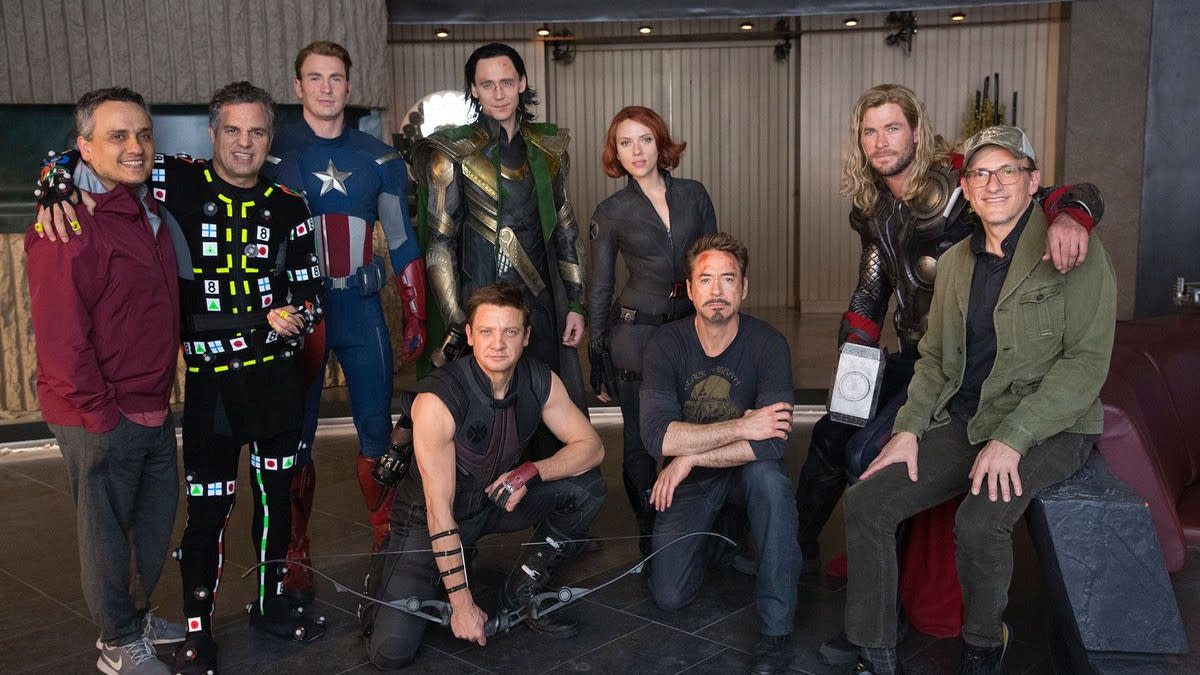 The Russos recreate 2012's 'The Avengers' on the set of 'Avengers: Endgame'. (Credit: Twitter/Russo Brothers)