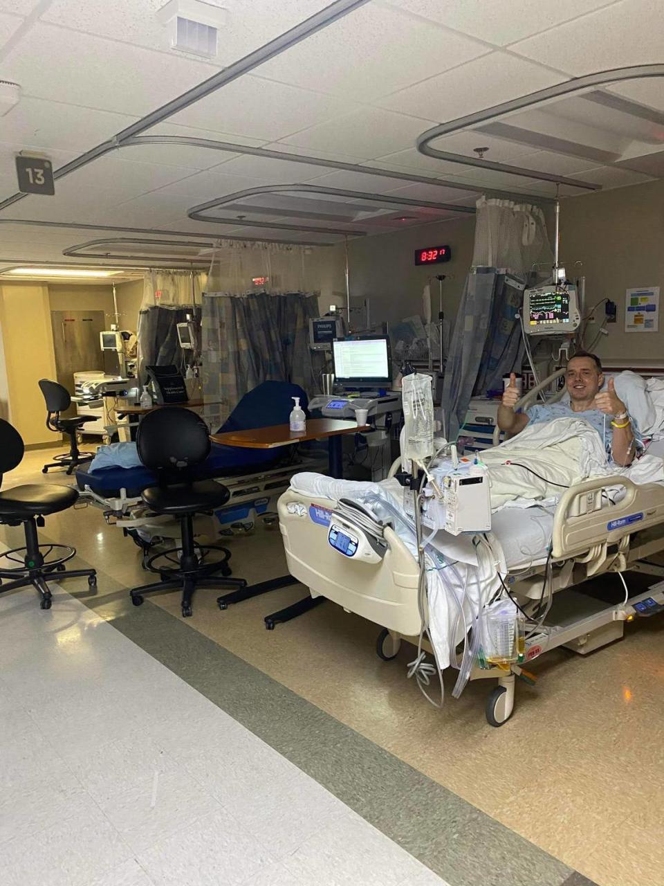 Max Savar lays in a bed while hospitalized for the first surgery of his cancer fight.