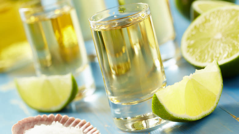 tequila shots with lime slices