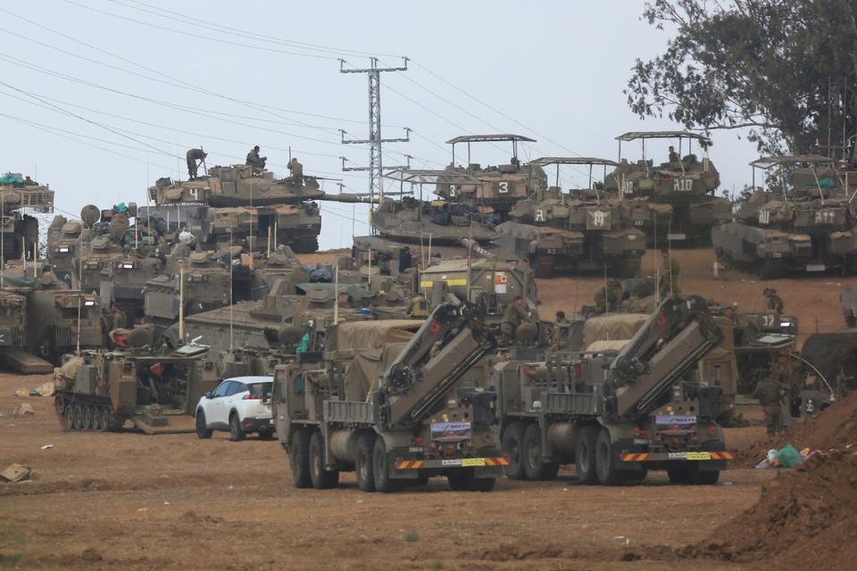 Israel has put  ‘cope cages’ on  top of their tanks to protect soldiers against kamikaze drone attacks (Anadolu via Getty)