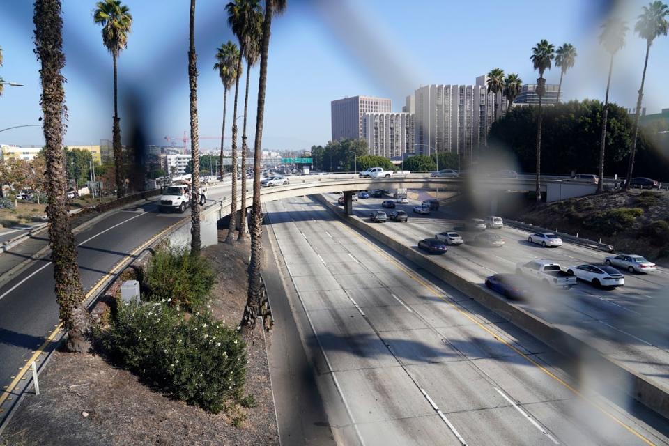 The deserted 110 Freeway in Los Angeles after Jewish protesters brought traffic to standstill (AP)