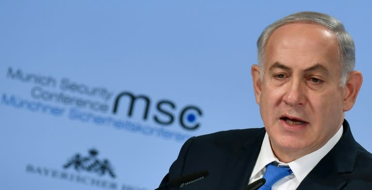 Israeli Prime Minister Benjamin Netanyahu gives a speech during the Munich Security Conference on February 18, 2018