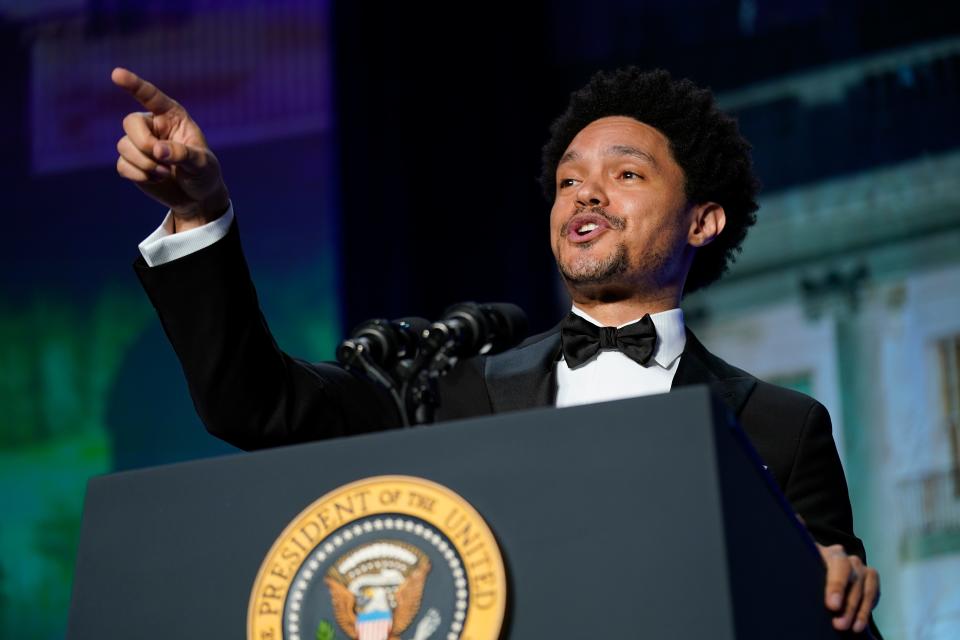 Trevor Noah, host of Comedy Central's "The Daily Show," speaks at the annual White House Correspondents' Association dinner on April 30, 2022, in Washington.