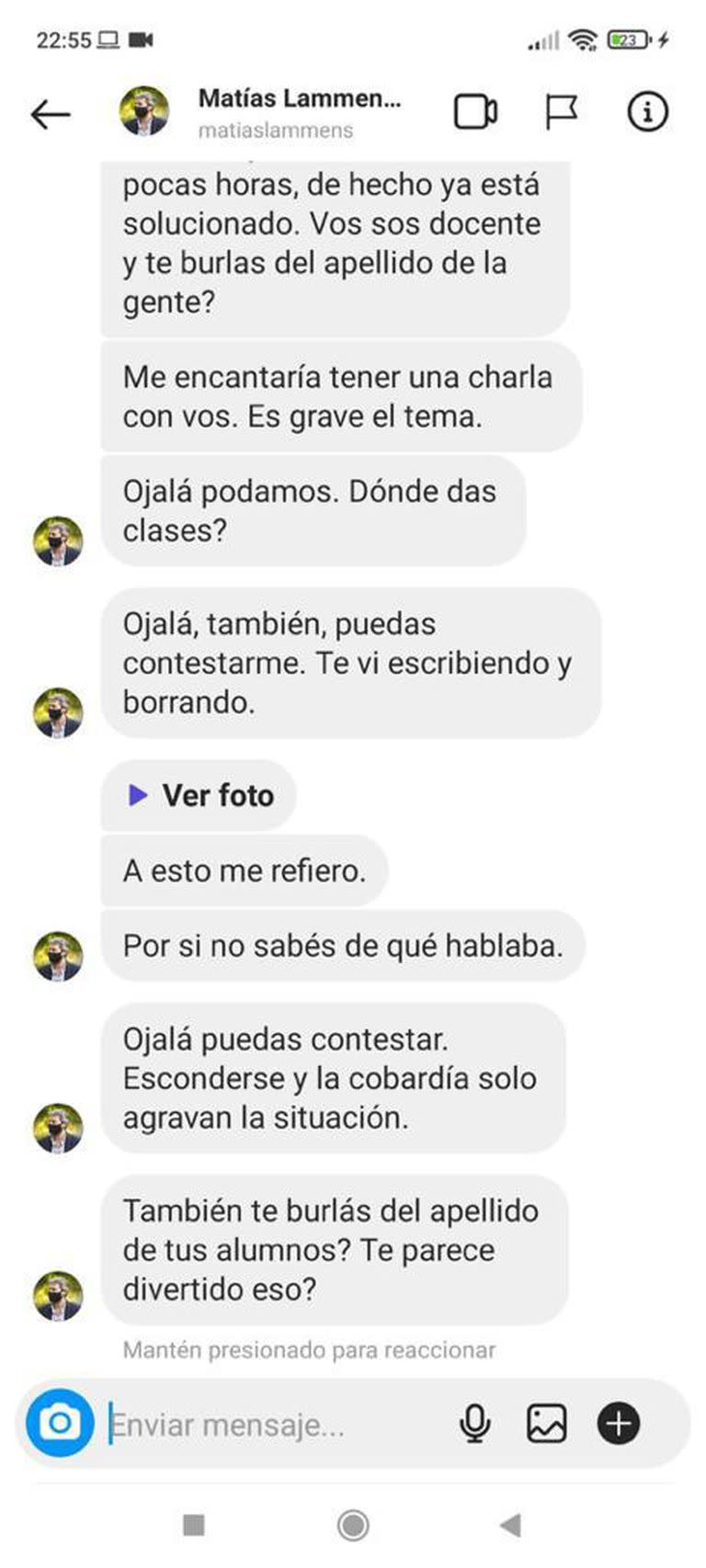 Matías Lammens increpó a un docente por una denuncia del Pre Viaje.