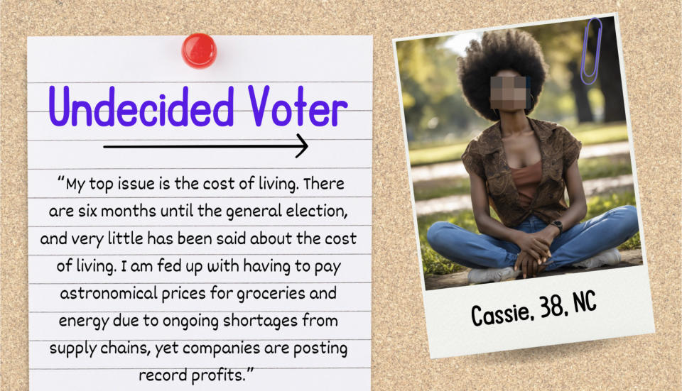 An undecided voter lists the cost of living as their reason for voting in the upcoming presidential election