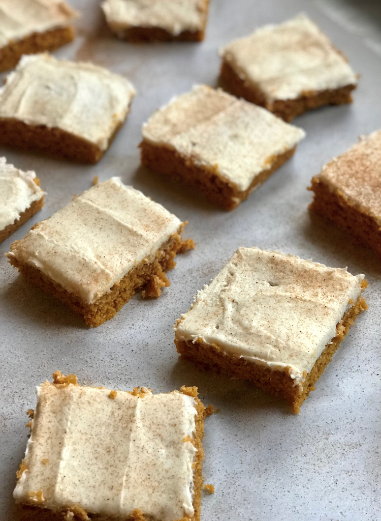 Tea Bar & Bites' pumpkin squares are made with pumpkin pie filling and a cream cheese frosting. They will become available in the shop's pastry case this week.