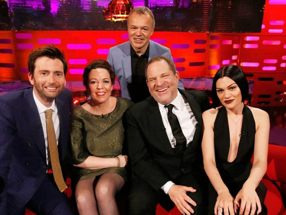 David Tennant, Olivia Colman, Graham Norton, Harvey Weinstein and Jessie J on ‘The Graham Norton Show’ in 2015 (BBC)