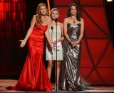 NASHVILLE, TN - NOVEMBER 01: (L-R) Connie Britton, Hayden Panettiere, and Kimberly Williams-Paisley present during the 46th annual CMA Awards at the Bridgestone Arena on November 1, 2012 in Nashville, Tennessee. (Photo by Jason Kempin/Getty Images)