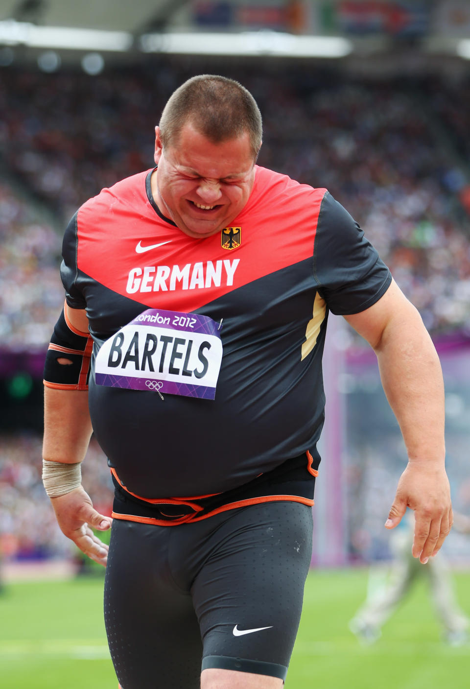 LONDON, ENGLAND - AUGUST 03: Ralf Bartels of Germany competes in the Men's Shot Put qualification on Day 7 of the London 2012 Olympic Games at Olympic Stadium on August 3, 2012 in London, England. (Photo by Michael Steele/Getty Images)