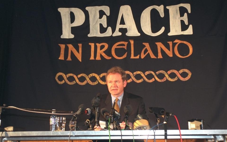 Martin McGuinness, as Sinn Fein chief negotiator, during a Press conference in London in February 1998 - Credit: Brian Smith