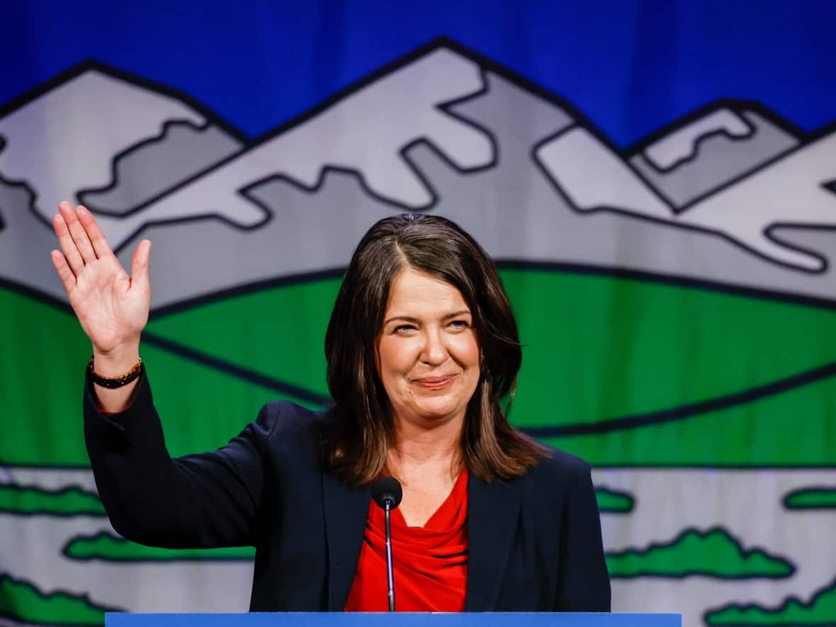 Danielle Smith celebrates after being chosen as the new leader of the United Conservative Party and next Alberta premier in Calgary on Oct. 6. (Jeff McIntosh/The Canadian Press - image credit)