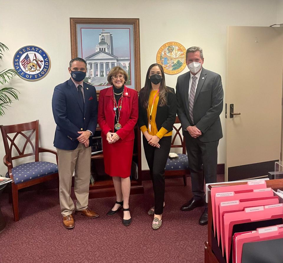 Palm Beach County School District Chief of Staff Jay Boggess, FL Sen. Gayle Harrell, school board member Alexandria Ayala and Superintendent Mike Burke on Jan. 12, 2022 in Tallahassee.