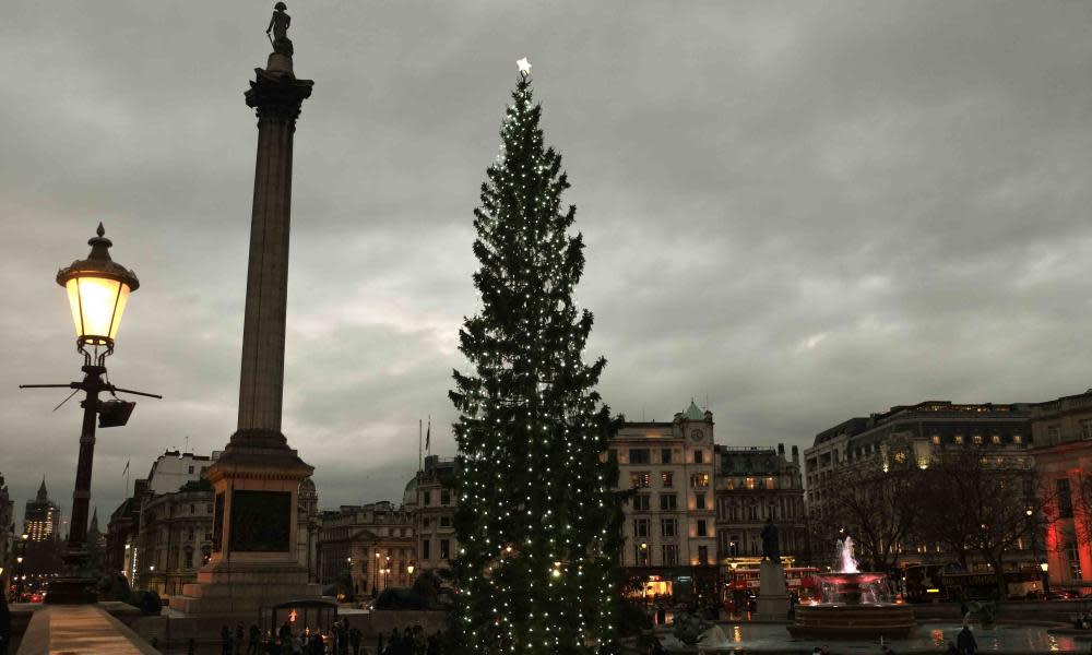 A Christmas tree in London’s Trafalgar Square. 