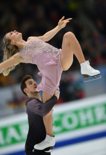 Champions: Victoria Sinitsina and Nikita Katsalapov on their way to victory in ice dancing