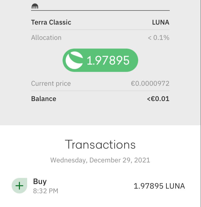 Screenshot aus meinem Depot: Zwei Terra-Token sind nun nichtmal einen Cent wert. - Copyright: Screenshot Depot Kraken