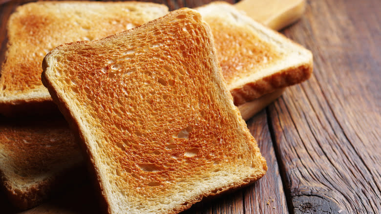 Slice of toast standing up