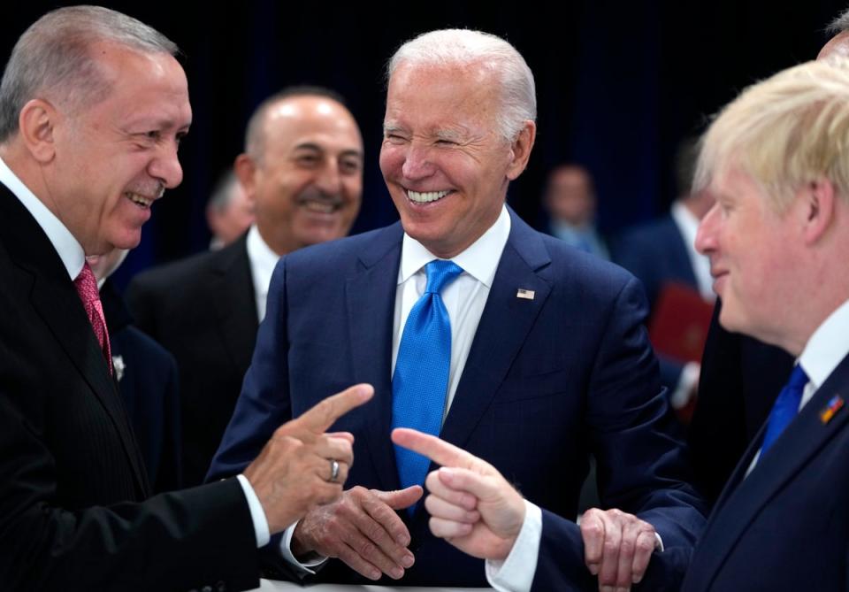 Turkish President Recep Tayyip Erdogan, U.S. President Joe Biden and British Prime Minister Boris Johnson during a round table  meeting (Copyright 2022 The Associated Press. All rights reserved)