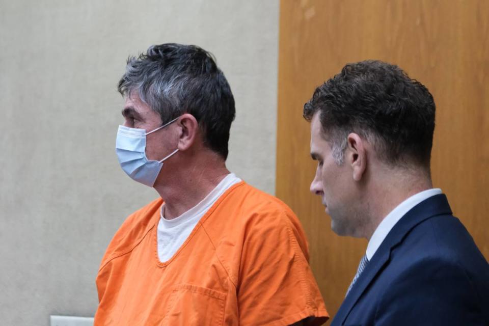 Norman Hibble, left, stands with his attorney William Aron during his first San Luis Obispo Court appearance on Feb. 23, 2024. Hibble is accused of embezzling at least $250,000 from San Luis Obispo County while working in the technology department. Chloe Jones/cjones@thetribunenews.com