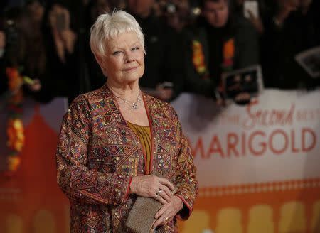 Actress Judi Dench arrives at the Royal Film Performance and world premiere of the film, "The Second Best Exotic Marigold Hotel", at Leicester Square, London February 17, 2015. REUTERS/Peter Nicholls