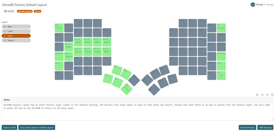 MoErgo online layout editor for the Glove80 keyboard