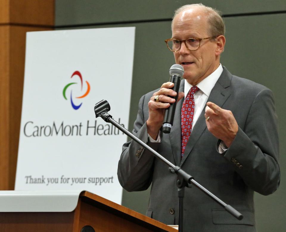 Chief Strategy Officer for CaroMont Health Del Murphy gives a few remarks during the Gaston Business Association Annual Meeting & Celebration held Friday, Dec. 2, 2022, at the Gastonia Conference Center.