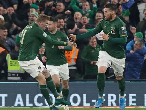 Matt Doherty celebrates after scoring vs Denmark (Getty)