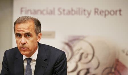 Britain's Bank of England Governor, Mark Carney, speaks during the Bank of England's financial stability report at the Bank of England in the City of London, Britain June 27, 2017. REUTERS/ Jonathan Brady/Pool