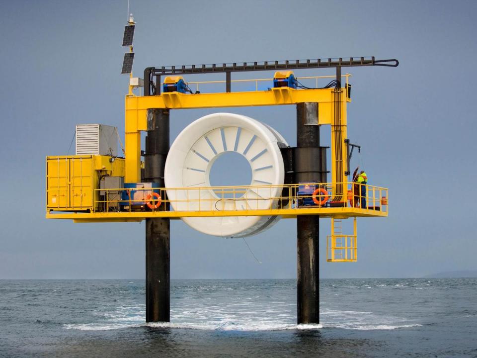 A sea installation operated by OpenHydro, the first company to generate tidal energy into the UK grid (Mike Brookes-Roper)