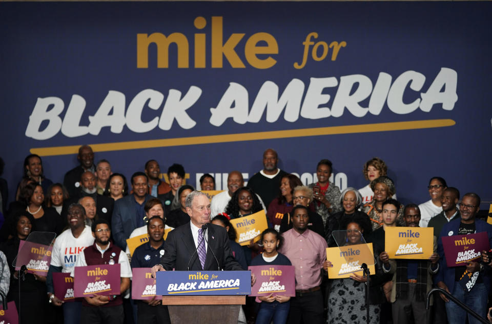 Democratic presidential candidate and former New York City Mayor Michael Bloomberg speaks during his campaign launch of "Mike for Black America," at the Buffalo Soldiers National Museum, Thursday, Feb. 13, 2020, in Houston. (AP Photo/David J. Phillip) (Photo: ASSOCIATED PRESS)