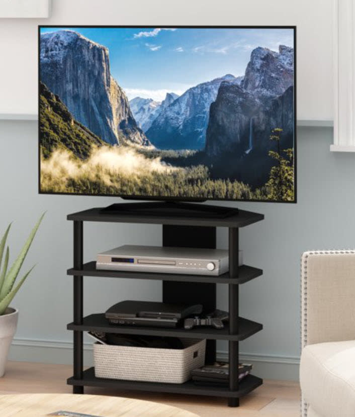 four shelf small black TV stand