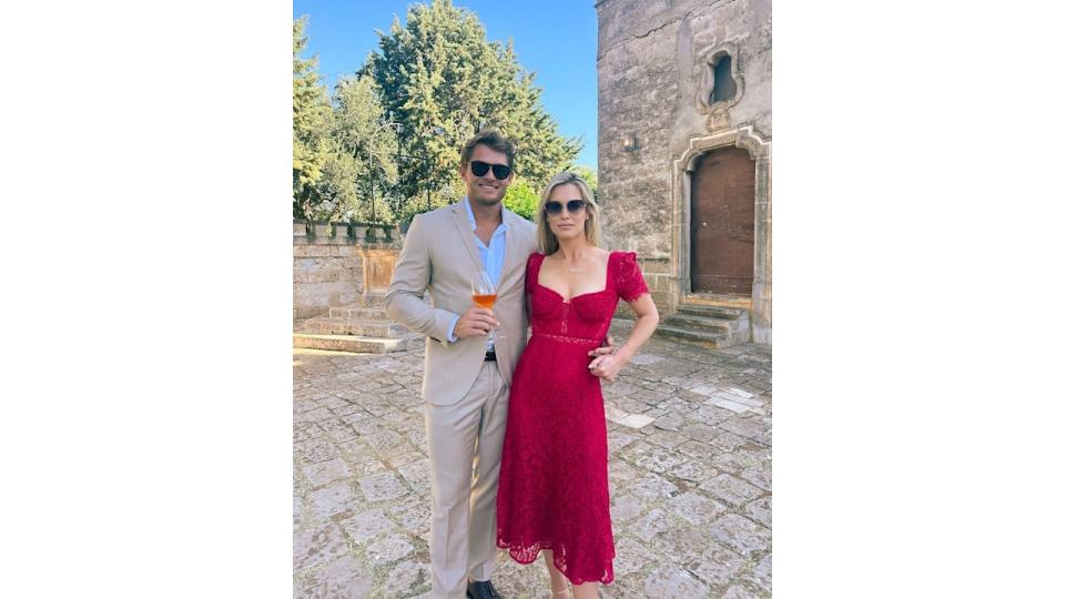 Lady Amelia Spencer Princess Diana's niece posing with Greg Mallett in Italy 