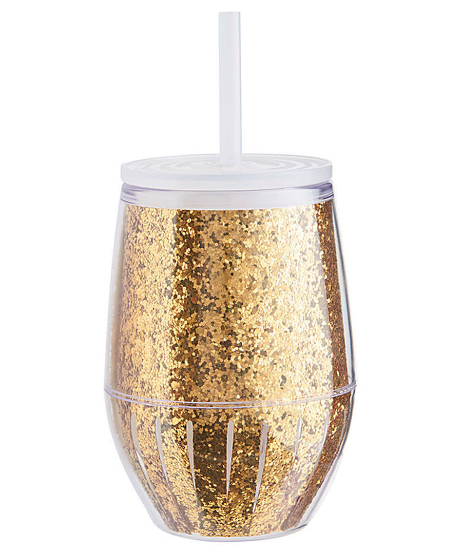 Gold Glitter To-Go Wine Tumbler