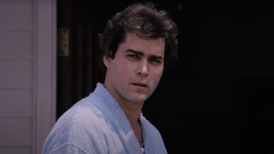 Ray Liotta in a bathrobe from the end of Goodfellas