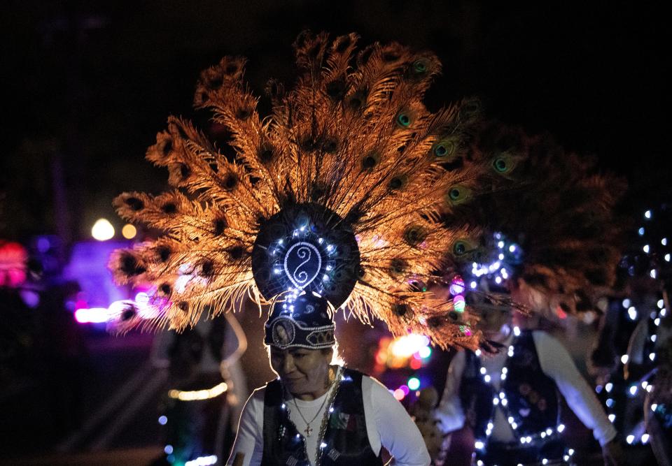 A Mexican dance group performs in the Edison Festival of Light Parade on Saturday, Feb. 18, 2023, in Fort Myers.