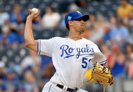 FILE PHOTO - Aug 15, 2018; Kansas City, MO, USA; Kansas City Royals starting pitcher Jorge Lopez (52) delivers a pitch in the first inning against the Toronto Blue Jays at Kauffman Stadium. Mandatory Credit: Denny Medley-USA TODAY Sports