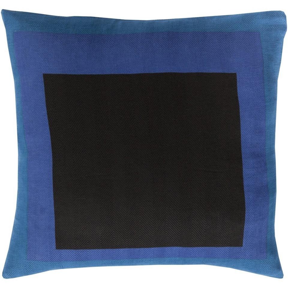 <a rel="nofollow noopener" href="https://www.overstock.com/Home-Garden/Decorative-Americas-18-inch-Down-or-Polyester-Filled-Pillow/11319627/product.html" target="_blank" data-ylk="slk:SHOP NOW;elm:context_link;itc:0;sec:content-canvas" class="link ">SHOP NOW</a>: Down-filled pillow in blue/black, 18", by Decorative Americas, $32, overstock.com