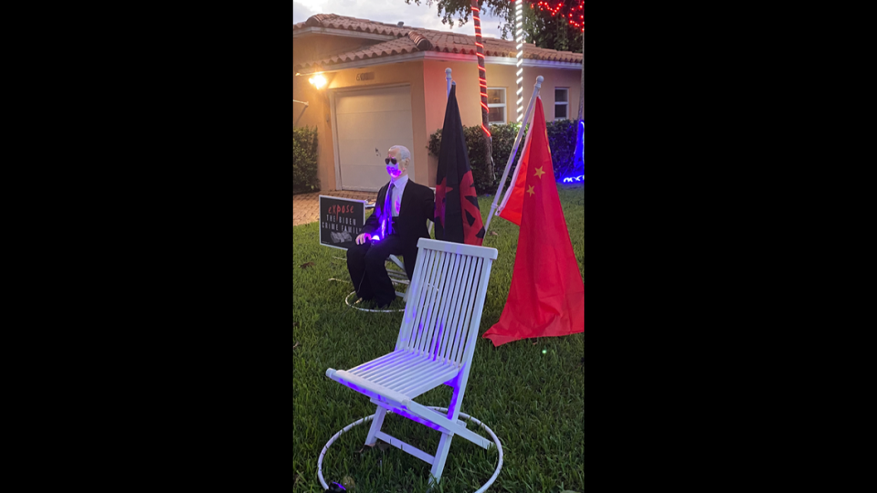 A Halloween display outside the Miami Springs home of Dr. Jennifer Susan Wright in the fall of 2020. The display featured a mannequin made to look like presidential candidate Joseph Biden.