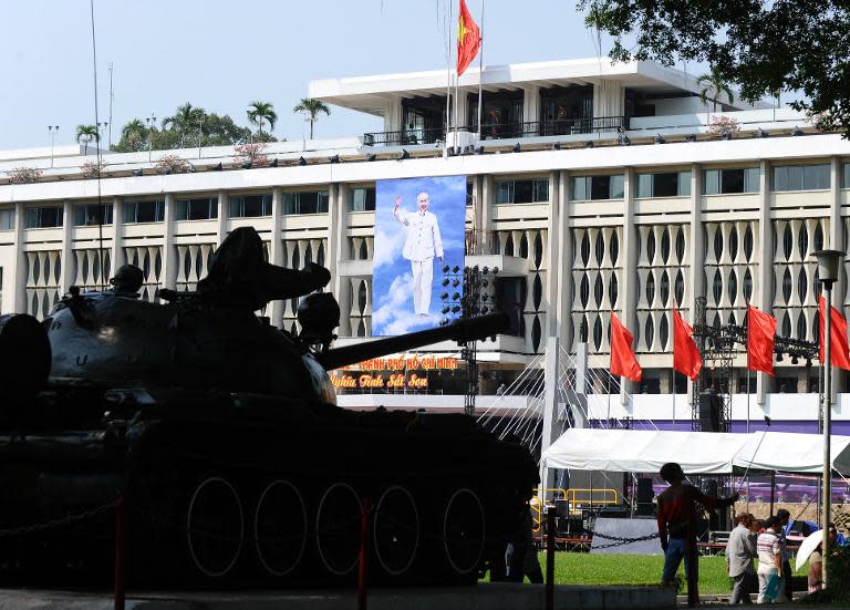 A Chinese-made tank that northern communist Vietnam's troops used during the Vietnam War being kept as war relic in front of the former presidential palace of the southern Vietnam US-backed regime in Ho Chi Minh City