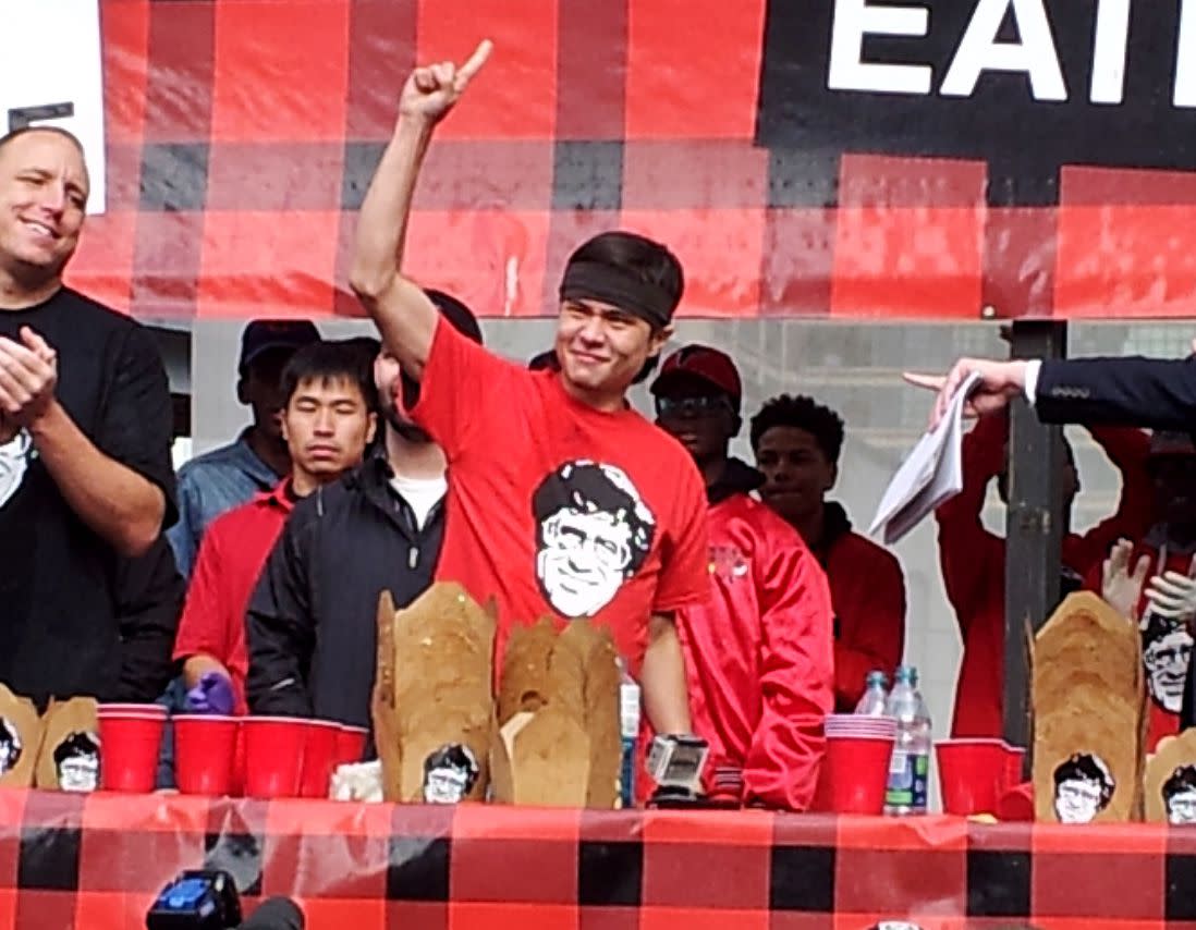 Matt Stonie winning the 2014 Poutine Eating World Championship in Toronto, Ontario.