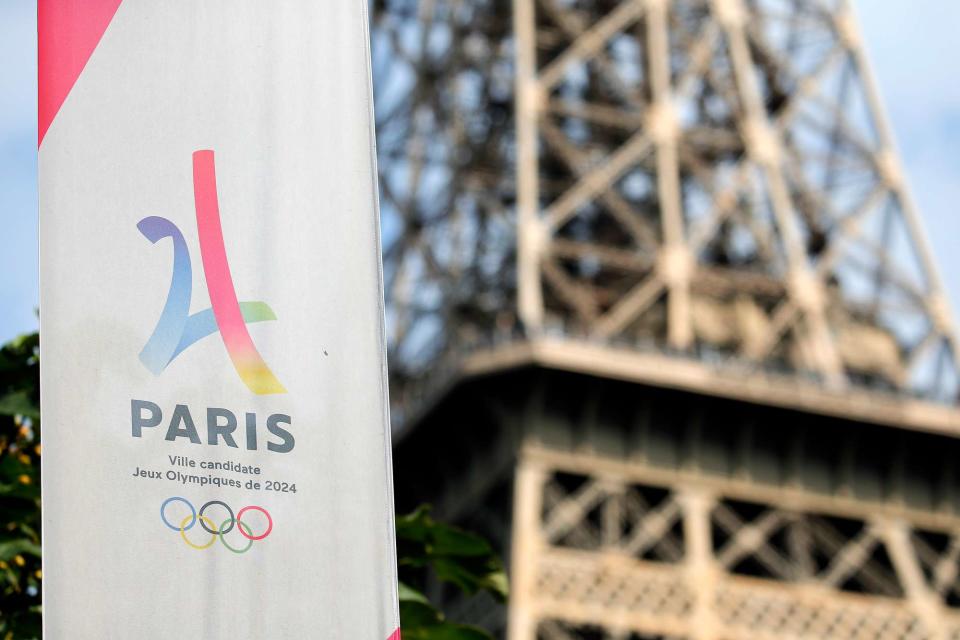 <p>Chesnot/Getty</p> The logo for the Paris 2024 Olympic Games.