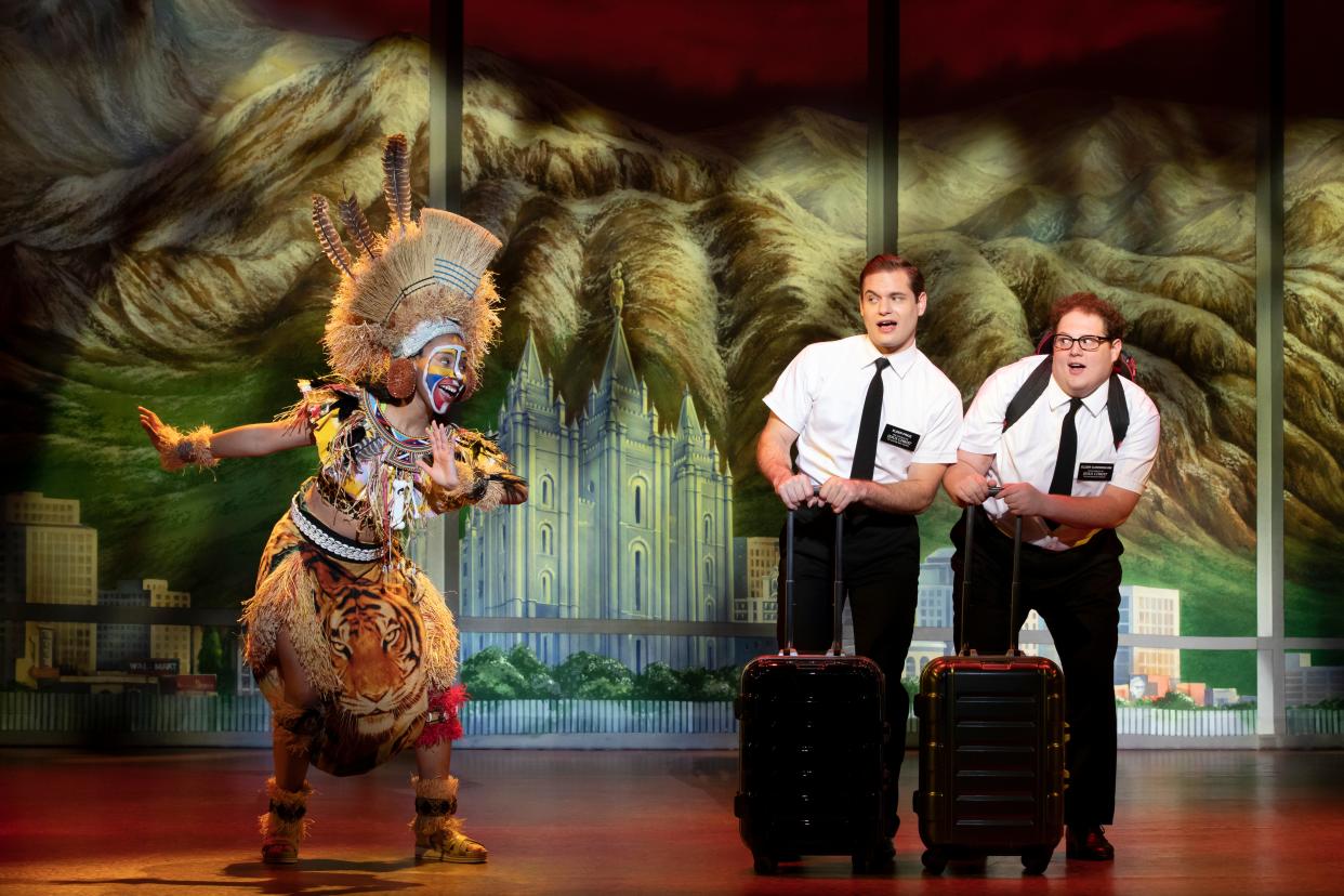 Trinity Posey, Sam McLellan and Sam Nackman star in the irreverent musical "The Book of Mormon," set for the Kravis from March 11-16.