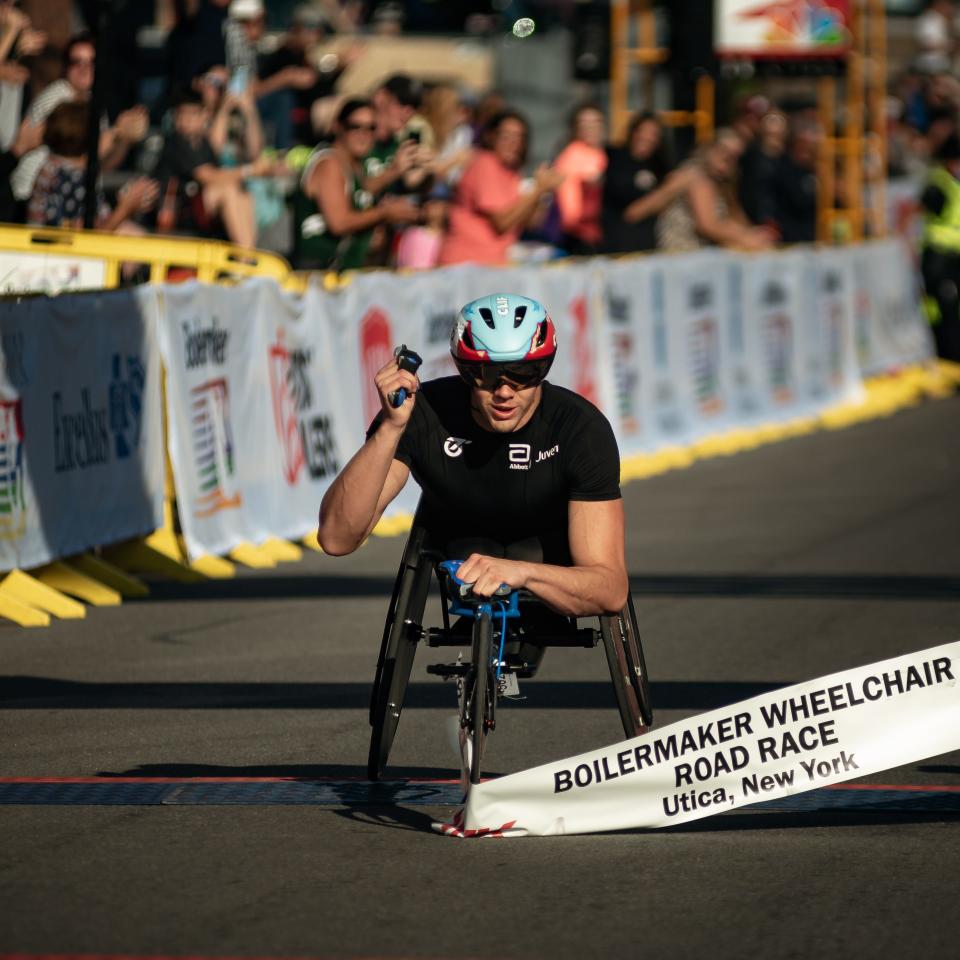 Daniel Romanchuk of Champaign, Illinois, came in first overall in the Boilermaker 15k Wheelchair Race with a time of 31 minutes and 33 seconds on Sunday, July 10, 2022.