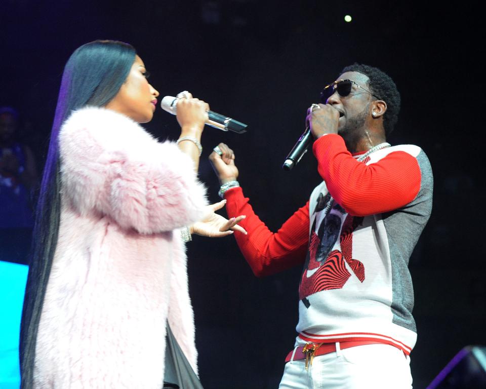 ATLANTA, GA – JUNE 17: Nicki Minaj and Gucci Mane perform together at the Hot 107.9 Birthday Bash at Philips Arena on June 17, 2017 in Atlanta, Georgia. (Photo by Chris McKay/Getty Images)
