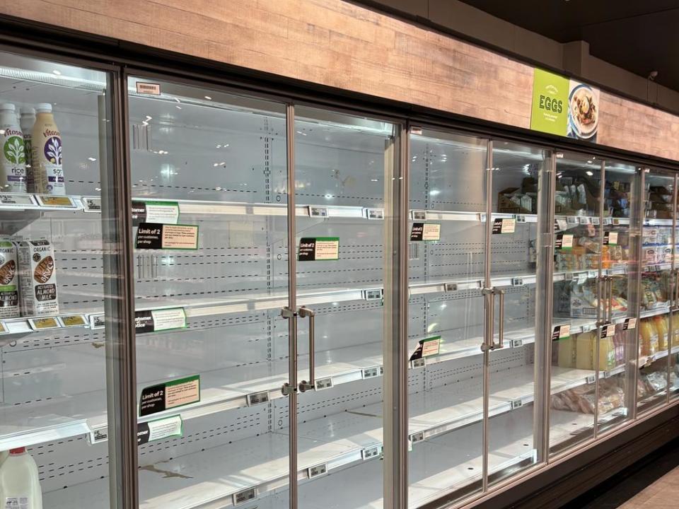 Empty egg shelves at Mortdale Woolworths. Picture: NewsWire