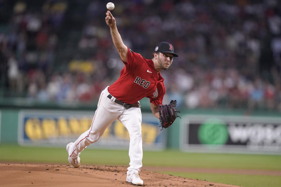 Boston Red Sox's Kutter Crawford delivers a pitch to a New York Yankees batter during the first inning of the second game of a baseball doubleheader Tuesday, Sept. 12, 2023, in Boston. (AP Photo/Steven Senne)