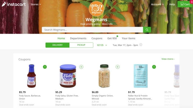 The page you see when you select the store of your choice on Instacart.
