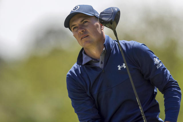 Jordan Spieth watches his drive on the second hole during the final round of the Valspar Championship golf tournament Sunday, March 19, 2023, at Innisbrook in Palm Harbor, Fla. (AP Photo/Mike Carlson)