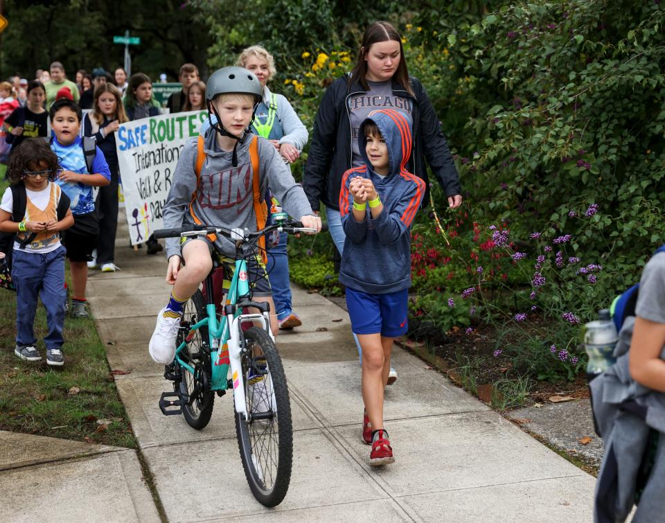 McKinley Elementary students, parents and community members walk to school as a part of Salem-Keizer Safe Routes to School in October 2023 in Salem.