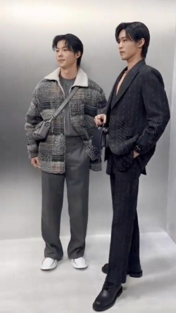 許光漢、目黑蓮一起接受媒體拍攝，展現8公分身高差。（圖／翻攝自微博）